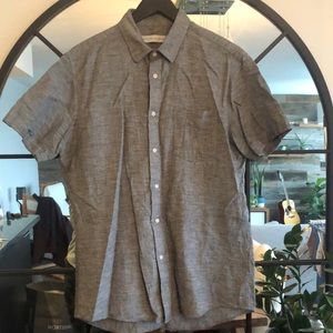 Men’s national standard, large, linen blend, grey button-down TShirt